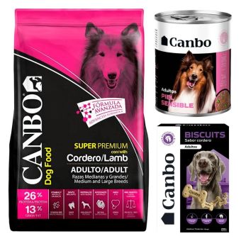 c. Canbo Adulto Cordero Razas Medianas y Grandes 15 Kg + Lata 330 gr + Biscuits 200 gr
